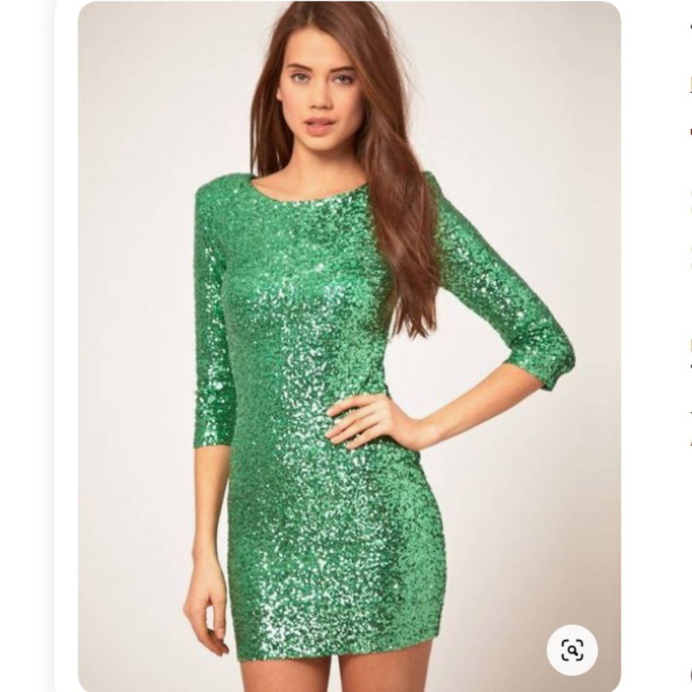 ASOS TFNC Green Sequin Long Sleeve Bodycon Dress